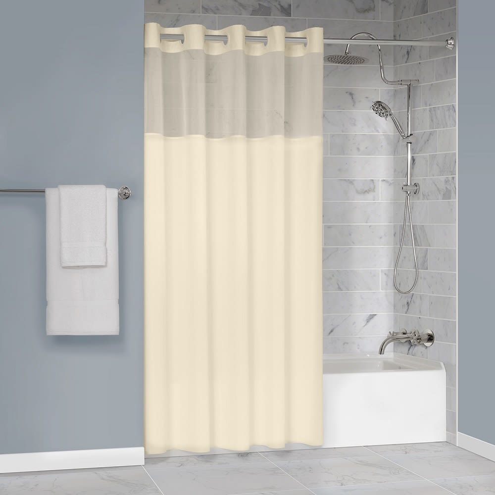 Protect360° Plain Weave Shower Curtain,  Hook Free, Antimicrobial, Polyester, 71x77, Beige